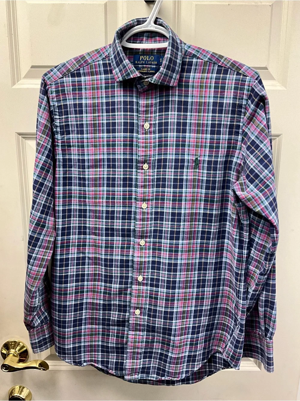Polo by Ralph Lauren Navy Plaid Button-Down with Pink & Green Accents